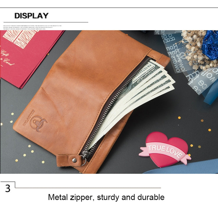 BULL CAPTAIN 03 Large-capacity Folding Multi-card Slot Cowhide Zipper Wallet Coin Clip(Black)