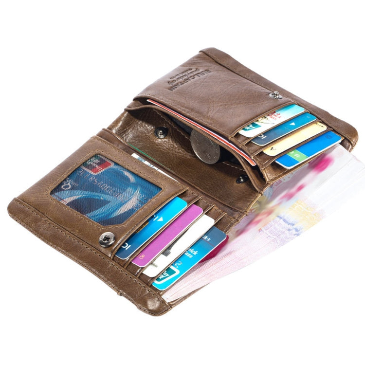 BULL CAPTAIN 03 Large-capacity Folding Multi-card Slot Cowhide Zipper Wallet Coin Clip(Black)