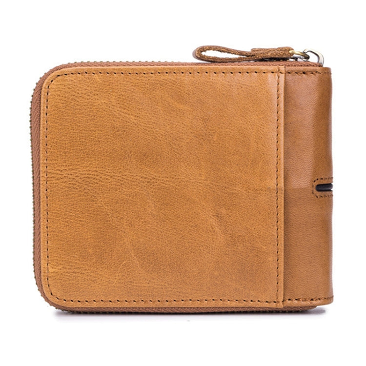 BULL CAPTAIN 042 RFID Anti-theft Cowhide Multi-card Slot Business Card Holder Zipper Wallet(Yellow Brown)