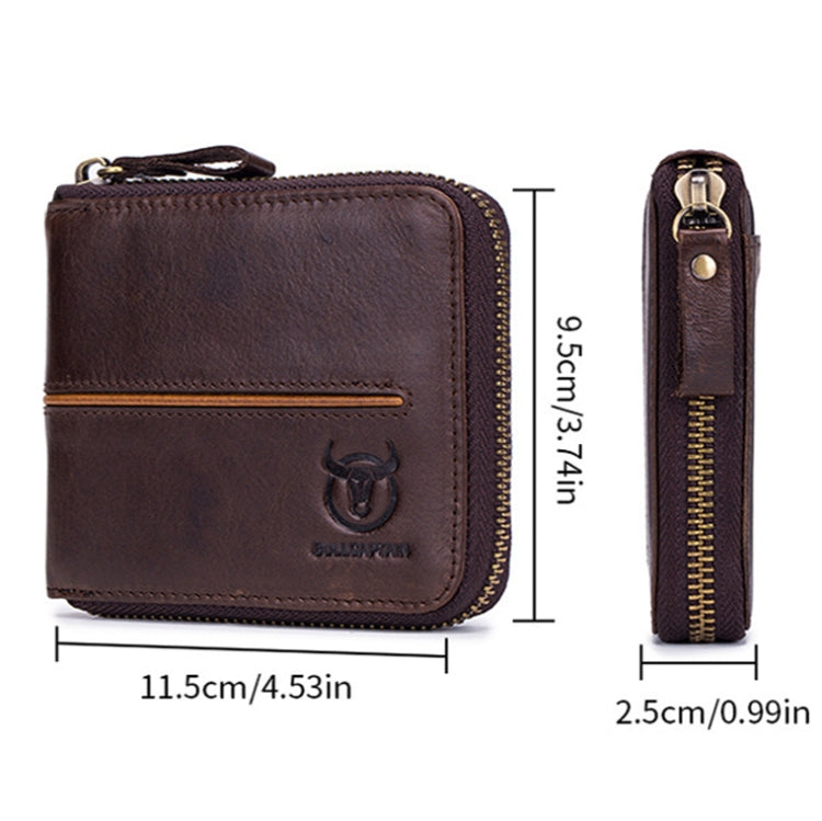 BULL CAPTAIN 042 RFID Anti-theft Cowhide Multi-card Slot Business Card Holder Zipper Wallet(Coffee)