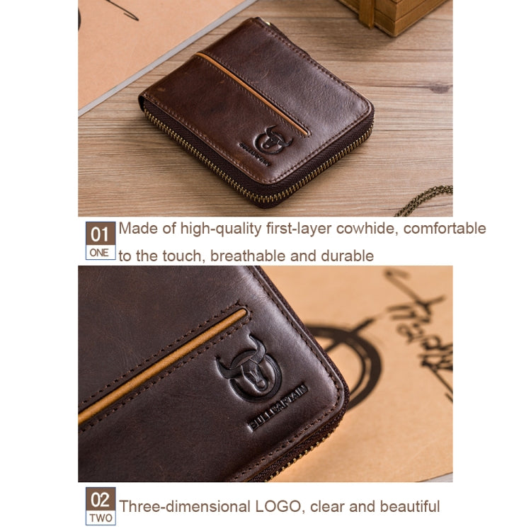 BULL CAPTAIN 042 RFID Anti-theft Cowhide Multi-card Slot Business Card Holder Zipper Wallet(Black)