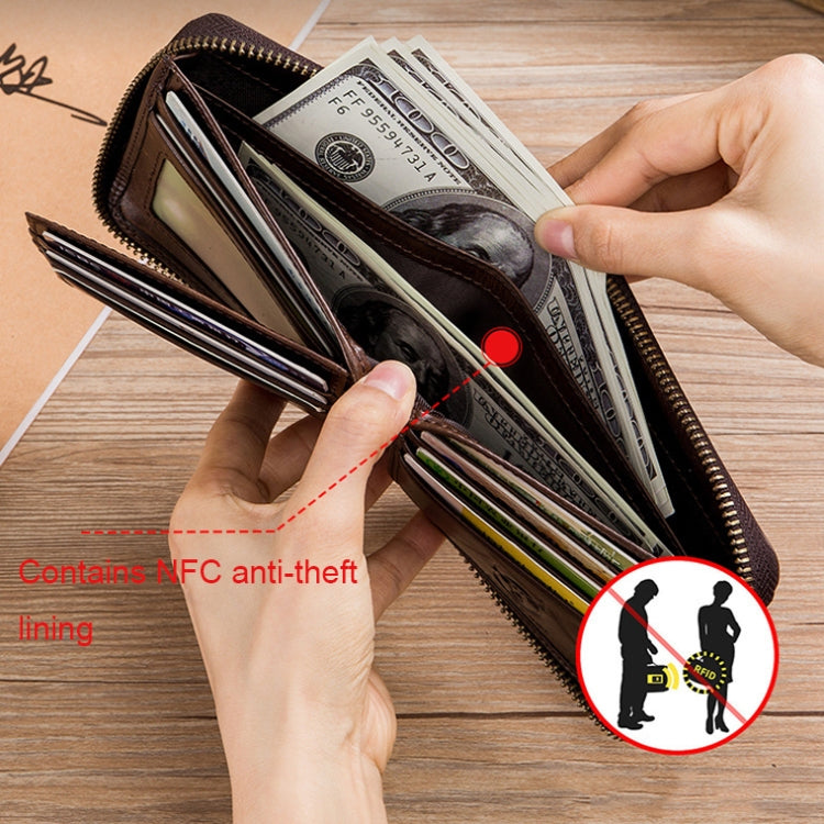 BULL CAPTAIN 042 RFID Anti-theft Cowhide Multi-card Slot Business Card Holder Zipper Wallet(Black)