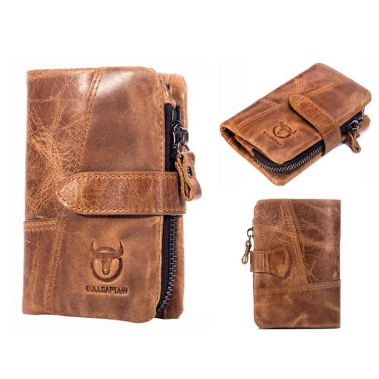 BULL CAPTAIN 01 RFID Anti-theft Multifunctional Cowhide Vertical Detachable Men Wallet(Yellow Brown)