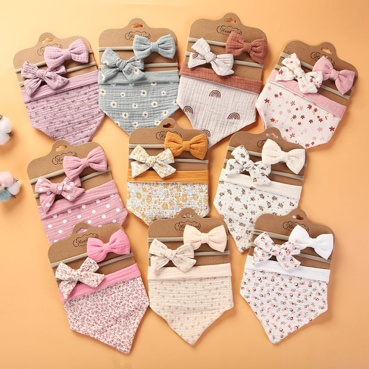 3 In 1 Baby Drooling Towel Cotton Printed Double Sided Triangle Towel Headband Set Waterproof Bibs, Style: DP069-1