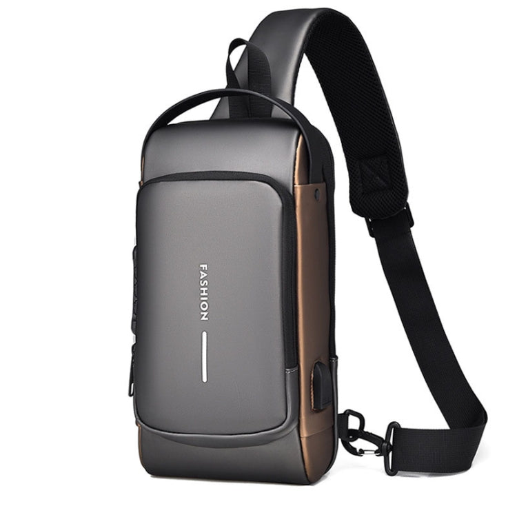 WEIXIER X314 Waterproof Sports Crossbody Backpack USB Charging Large Capacity Single Shoulder Bags(Gray Gold)