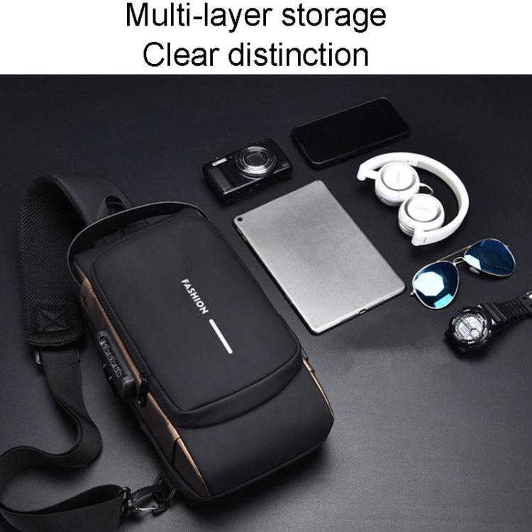 WEIXIER X314 Waterproof Sports Crossbody Backpack USB Charging Large Capacity Single Shoulder Bags(Black Gold)