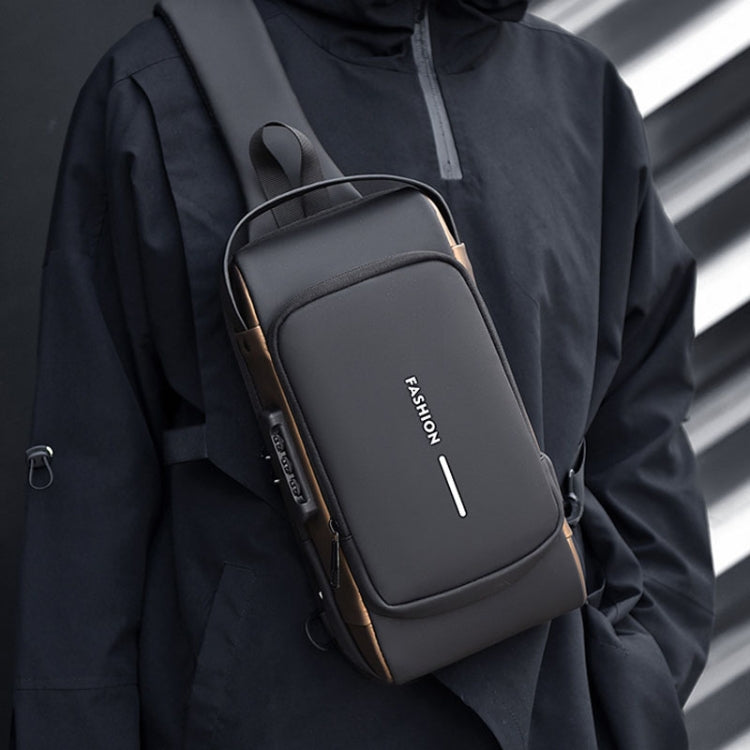 WEIXIER X314 Waterproof Sports Crossbody Backpack USB Charging Large Capacity Single Shoulder Bags(Black Gold)