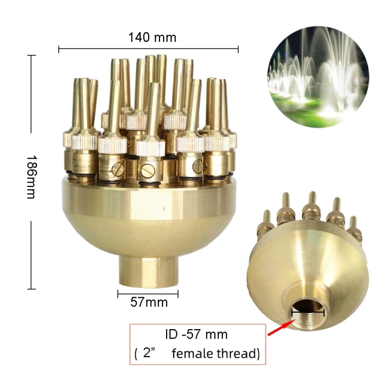 DN50 2 inch Copper Adjustable 3-Layer Flower Nozzle Waterscape Layer Flower Fountain Sprinklers