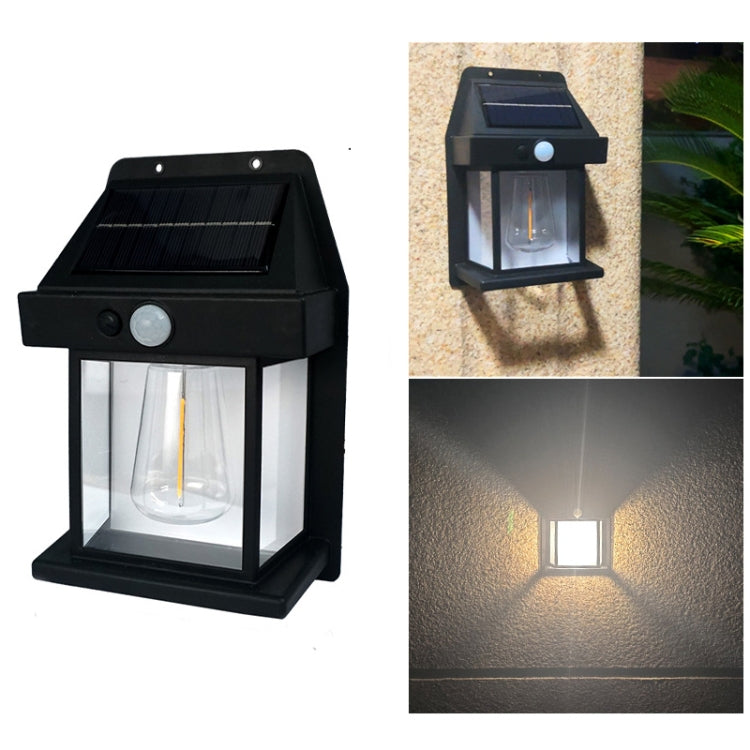 Solar Outdoor Tungsten Wall Light 3 Modes Body Sensing Waterproof Garden Villa Night Light, Spec: Large Black