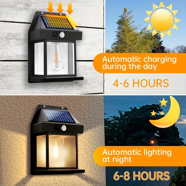 Solar Outdoor Tungsten Wall Light 3 Modes Body Sensing Waterproof Garden Villa Night Light, Spec: Large Black
