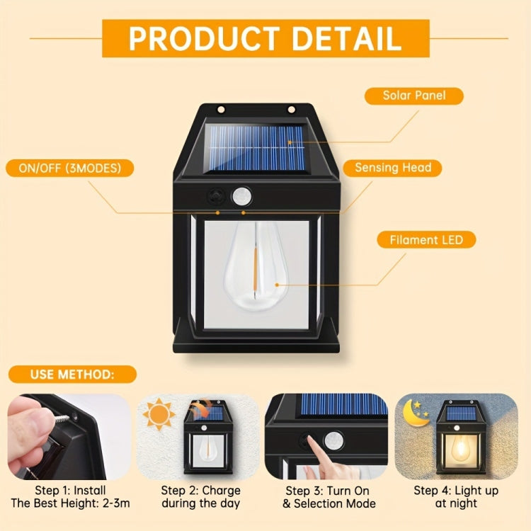 Solar Outdoor Tungsten Wall Light 3 Modes Body Sensing Waterproof Garden Villa Night Light, Spec: Large white