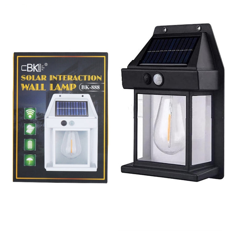 Solar Outdoor Tungsten Wall Light 3 Modes Body Sensing Waterproof Garden Villa Night Light, Spec: Large Black