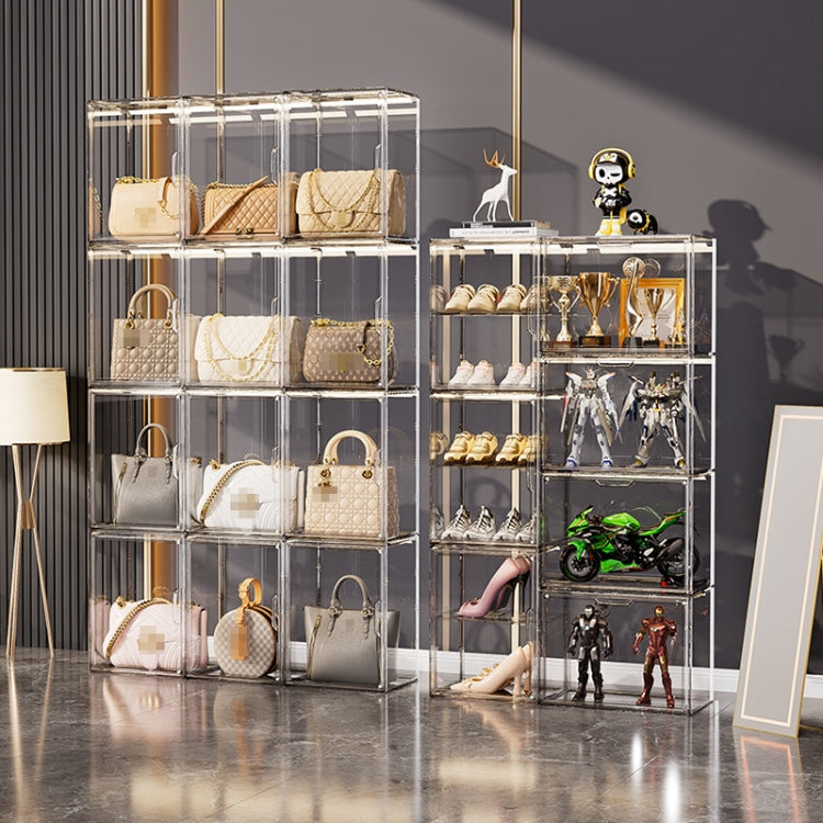 Stackable Transparent Storage Box Magnetic Suction Bookcase Handbag Display Rack, Style: Side Opening