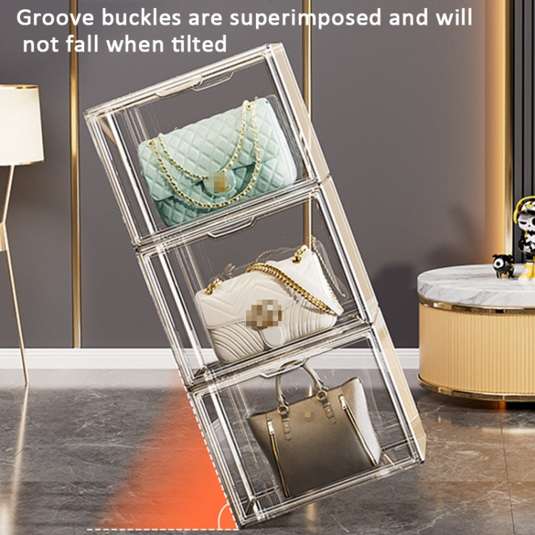 Stackable Transparent Storage Box Magnetic Suction Bookcase Handbag Display Rack, Style: Single Partition