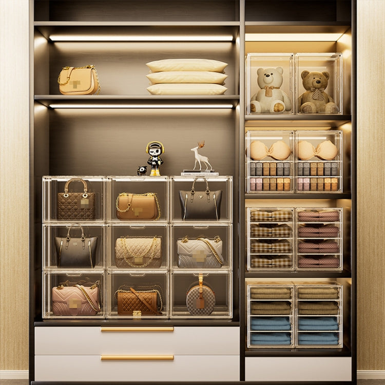 Stackable Transparent Storage Box Magnetic Suction Bookcase Handbag Display Rack, Style: Single Partition