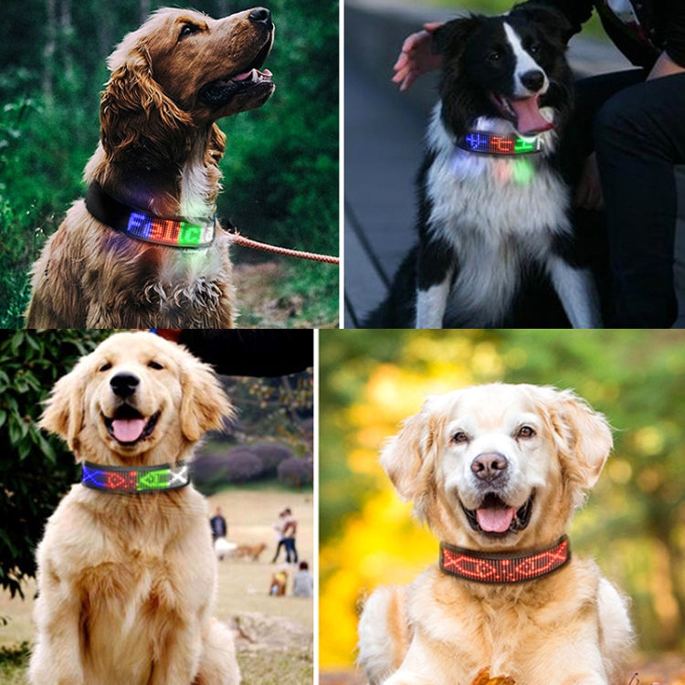 LED Display Pet Collar Rechargeable High Visibility DIY Single Color Collar(Green)