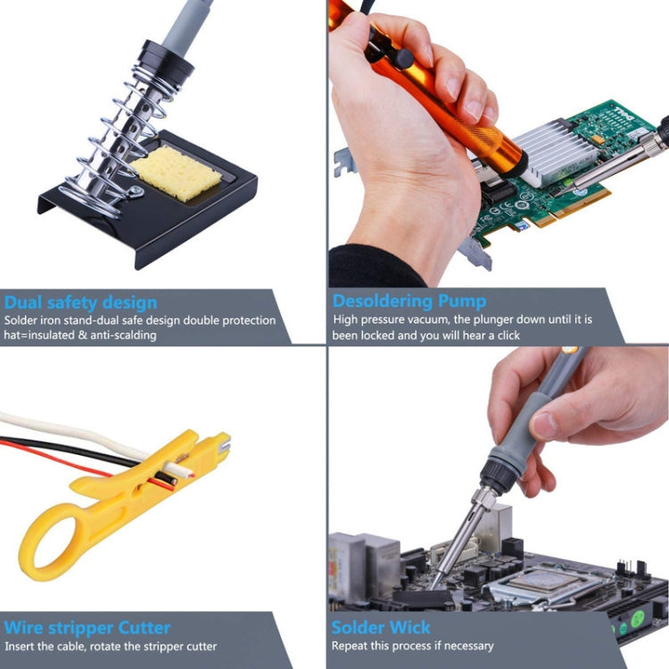 19 in 1 60W Adjustable Temperature Soldering Iron Multimeter Tool Set, Color: Blue EU Plug