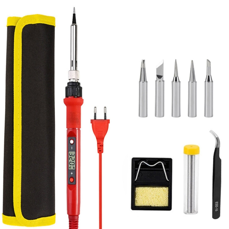 10pcs/ Set  80W Internal Heating Welding Digital Display Soldering Iron Temperature Adjustment Set, Model: Red EU Plug