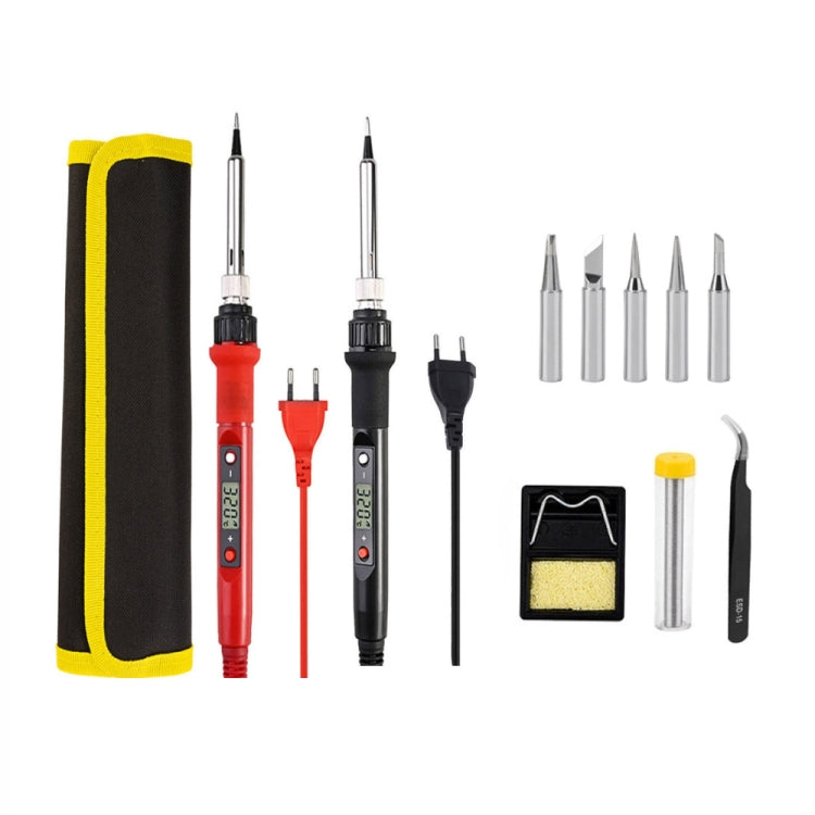 10pcs/ Set 80W Internal Heating Welding Digital Display Soldering Iron Temperature Adjustment Set, Model: Red US Plug