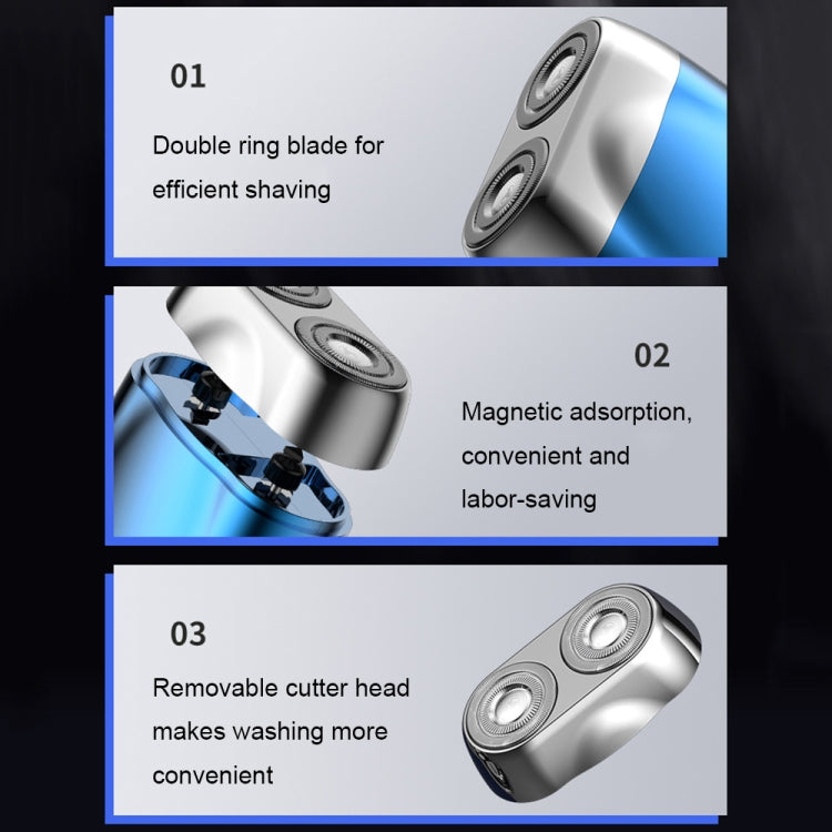 Double-head Mini Magnetic Shaver Portable Men Electric Shaver(Royal Blue)