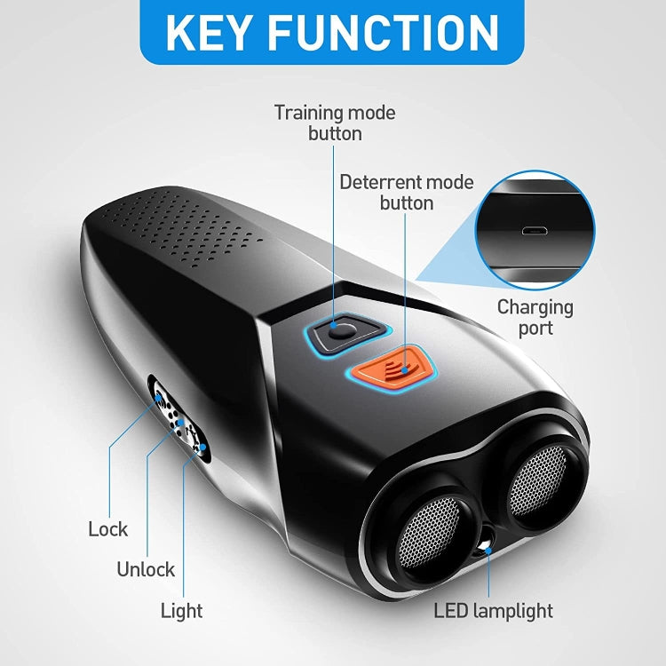 Ultrasonic Dog Repeller Stop Barker Dual Probe High Power Repeller Handheld Dog Trainer(Silver)