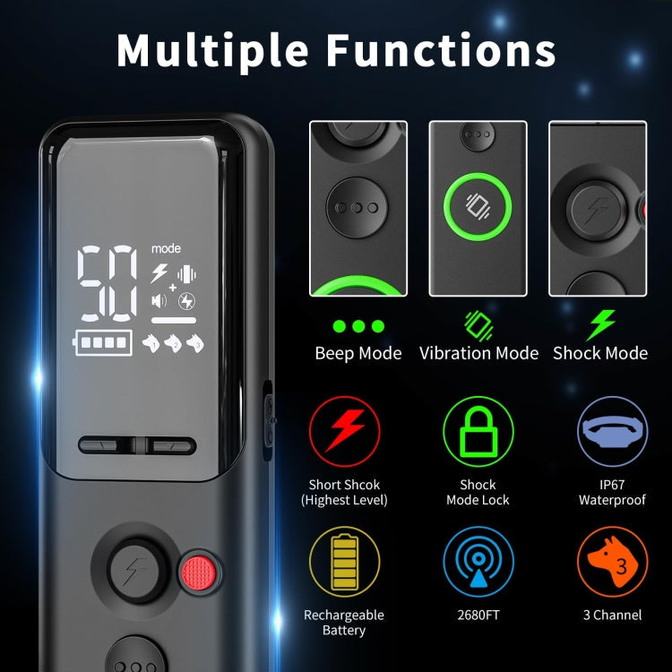 Color Screen Dragon Two Remote Control Pet Electric Shock Circular Dog Trainer(Black)