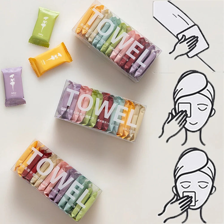 14pcs /Box Disposable Compressed Towel Portable Travel Washcloth Thickened Face Wipe Towel(Macaron Color)