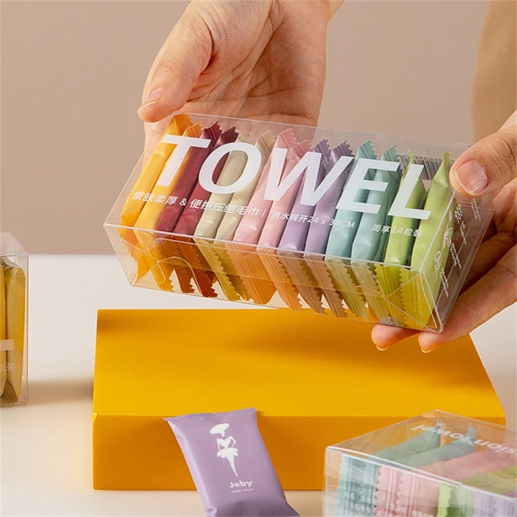 14pcs /Box Disposable Compressed Towel Portable Travel Washcloth Thickened Face Wipe Towel(Macaron Color)