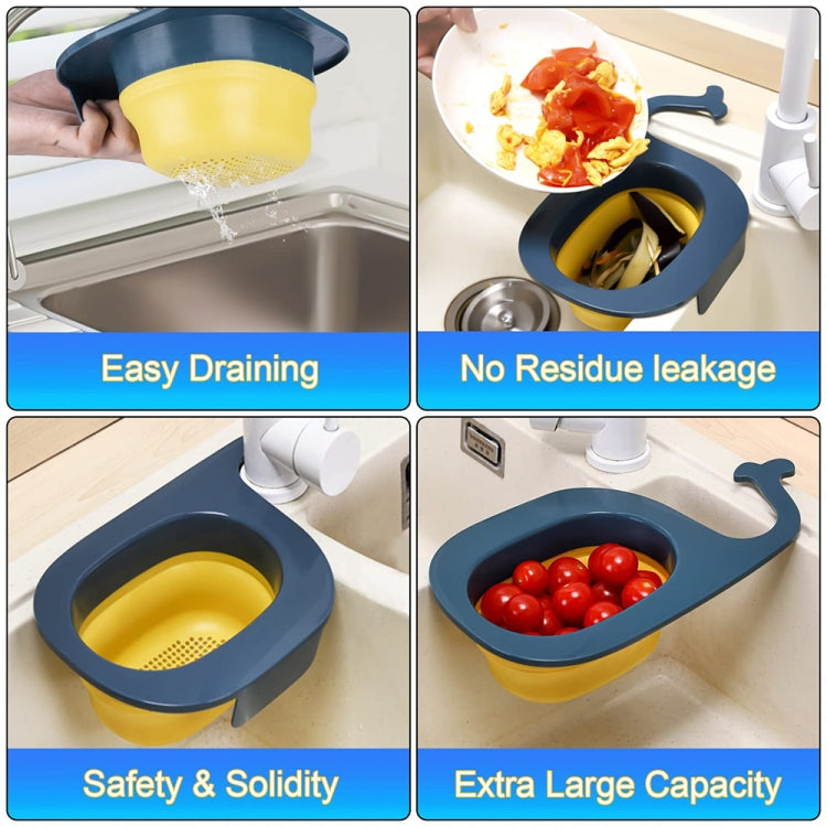 Multifunctional Whale-shaped Foldable Kitchen Fruit and Vegetable Draining Basket(Yellow Blue)