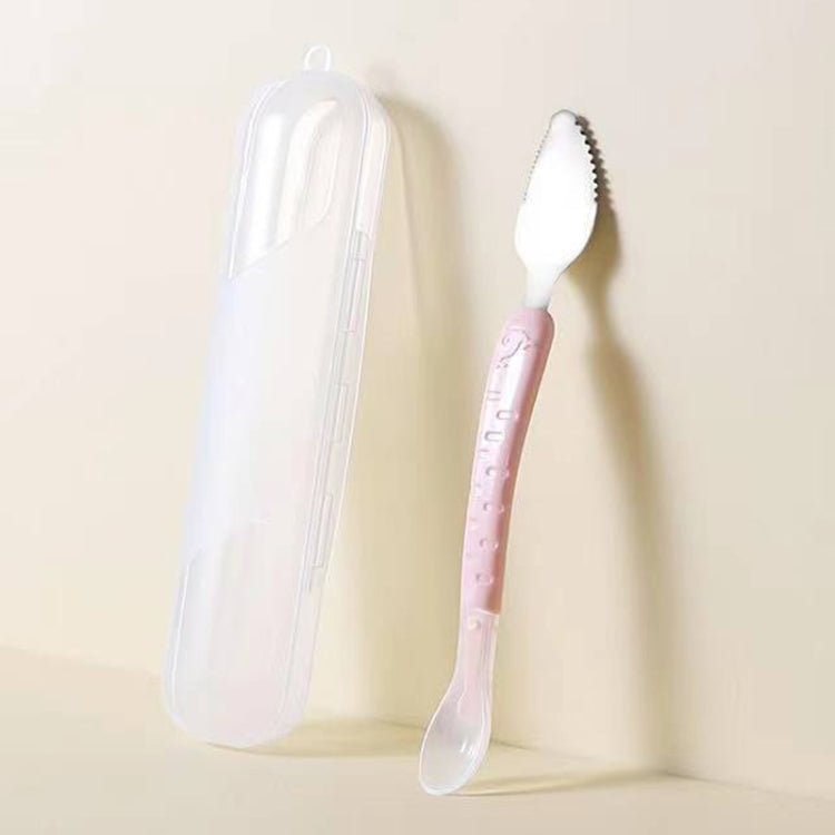Baby Fruit Double-Ended Scraping Spoon 304 Stainless Steel Silicone Soft Spoon, Color: Pink With Storage Box