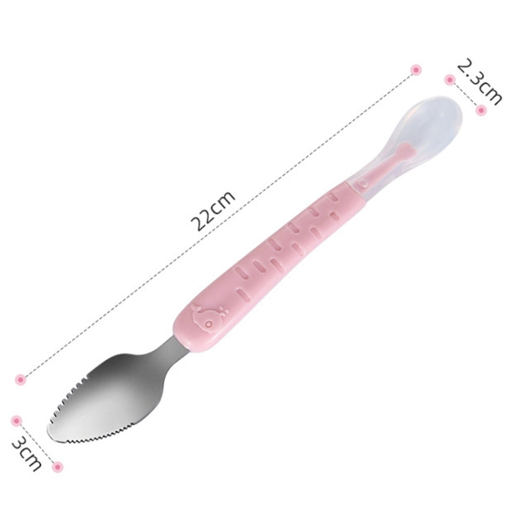 Baby Fruit Double-Ended Scraping Spoon 304 Stainless Steel Silicone Soft Spoon, Color: Blue With Storage Box