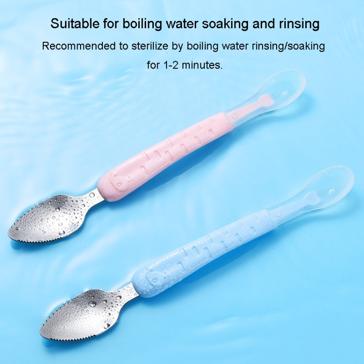 Baby Fruit Double-Ended Scraping Spoon 304 Stainless Steel Silicone Soft Spoon, Color: Blue With Storage Box