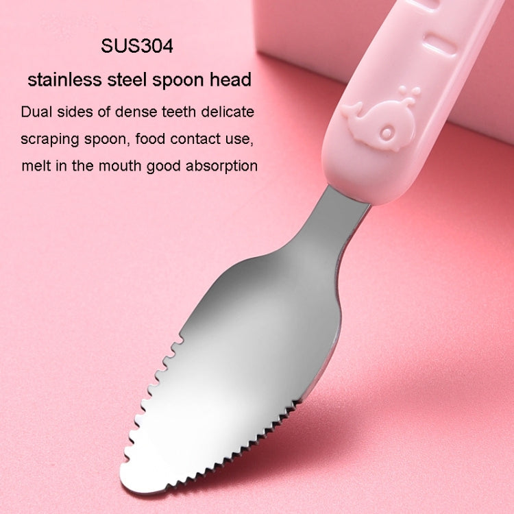 Baby Fruit Double-Ended Scraping Spoon 304 Stainless Steel Silicone Soft Spoon, Color: Blue With Storage Box