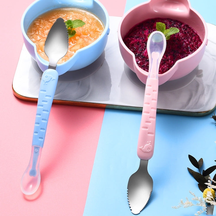 Baby Fruit Double-Ended Scraping Spoon 304 Stainless Steel Silicone Soft Spoon, Color: Pink With Storage Box