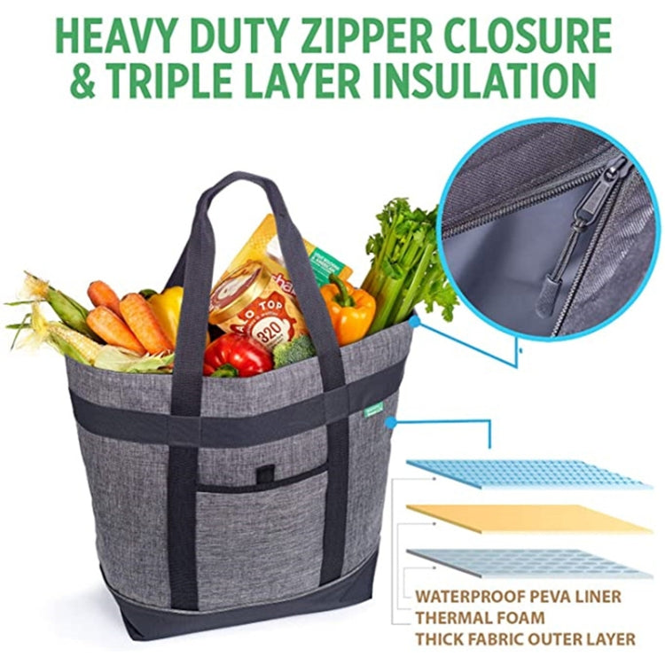 Foldable Oxford Cloth Handheld Aluminum Foil Ice Bag Large Capacity Picnic Tote Bag Waterproof Dirty Resistant Lunch Insulation Bag(Light Grey)