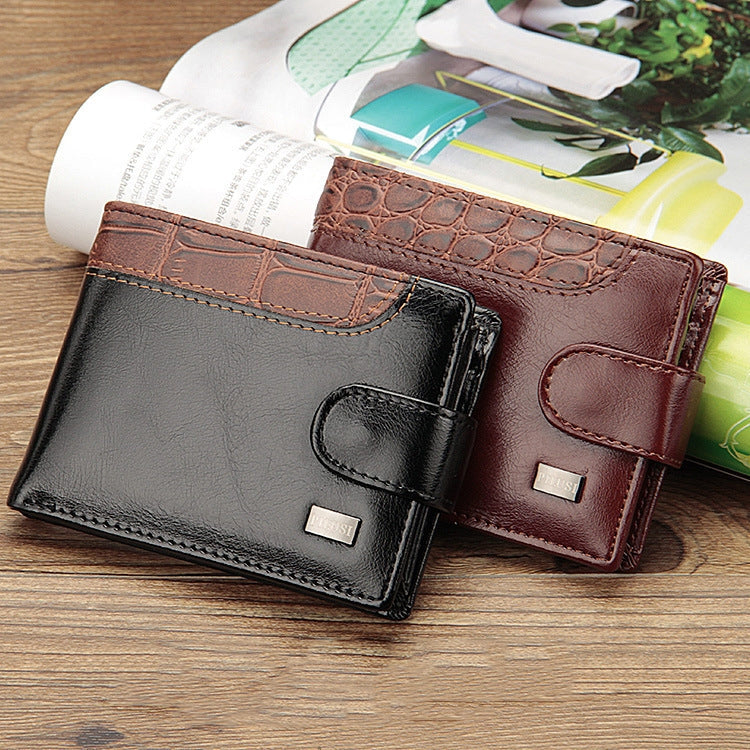 Baellerry M1078 Splicing Leather Casual Men Wallet With Buckle Multi-Card Slot Coin Purse(Black)