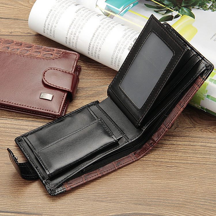Baellerry M1078 Splicing Leather Casual Men Wallet With Buckle Multi-Card Slot Coin Purse(Black)