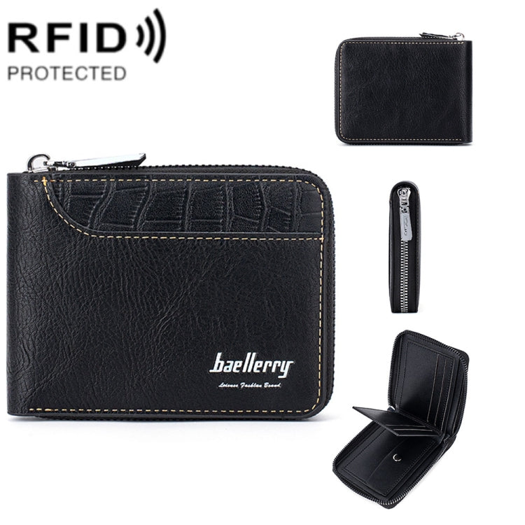 Baellerry D5101 RFID Anti-theft Spliced Short Wallet Retro Multi-card Zipper Coin Purse(Black)