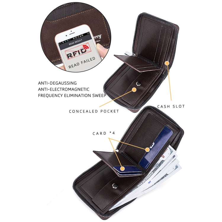 Baellerry D5101 RFID Anti-theft Spliced Short Wallet Retro Multi-card Zipper Coin Purse(Light Brown)