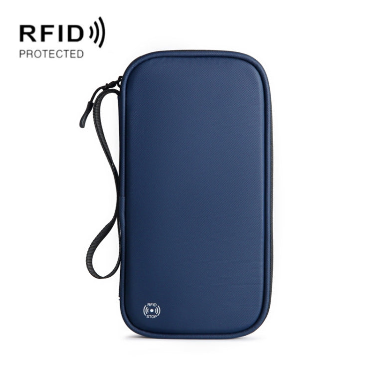 RFID Anti-Theft Certificate Storage Package Oxford Cloth Handheld Travel Passport Card Bag(Gem Blue)