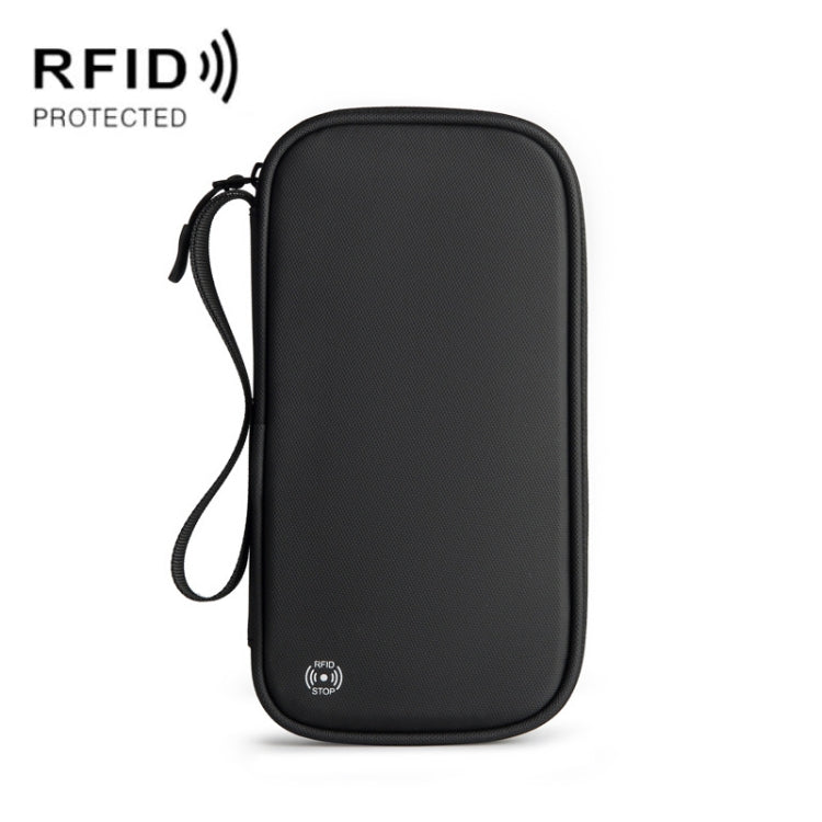 RFID Anti-Theft Certificate Storage Package Oxford Cloth Handheld Travel Passport Card Bag(Black)