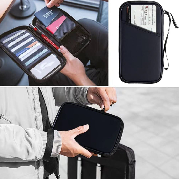 RFID Anti-Theft Certificate Storage Package Oxford Cloth Handheld Travel Passport Card Bag(Black)