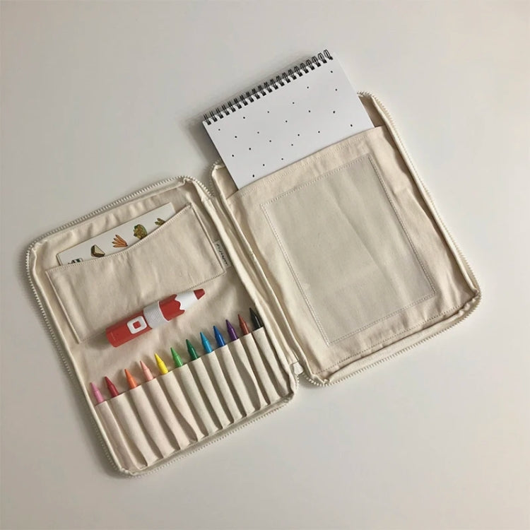 Children Canvas Paintbrush Storage Bag Crayon Organizer Drawing Board Pouch  Without Stationeries(Beige)