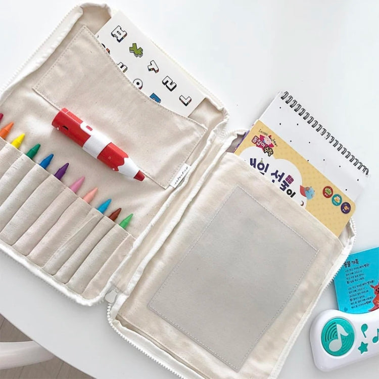 Children Canvas Paintbrush Storage Bag Crayon Organizer Drawing Board Pouch  Without Stationeries(Beige)