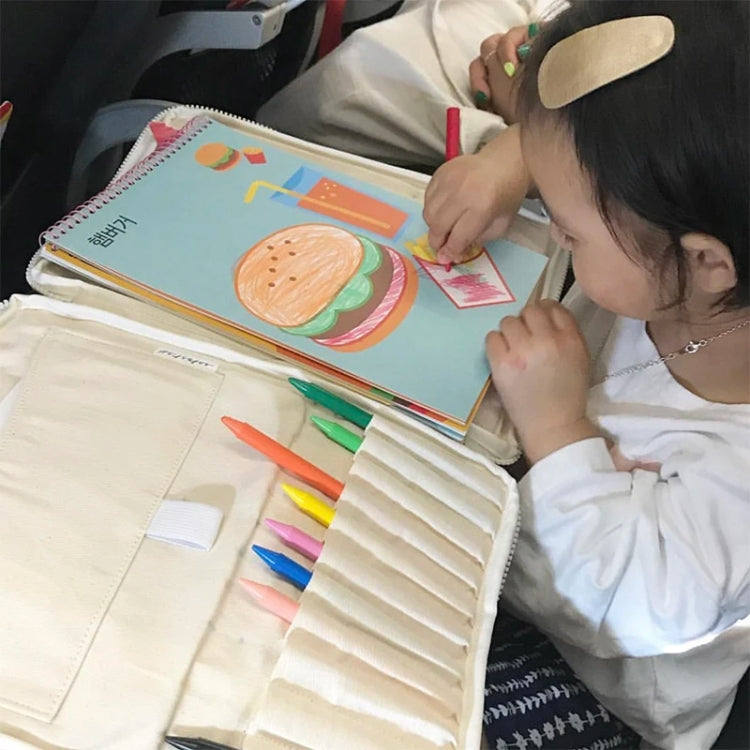 Children Canvas Paintbrush Storage Bag Crayon Organizer Drawing Board Pouch  Without Stationeries(Beige)