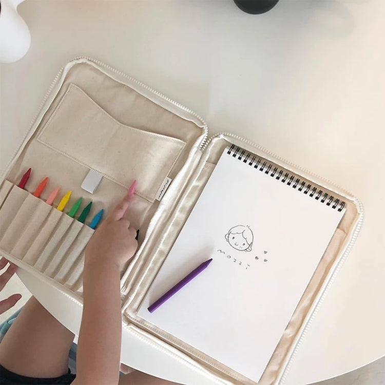 Children Canvas Paintbrush Storage Bag Crayon Organizer Drawing Board Pouch  Without Stationeries(Beige)