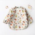 Long Sleeved Baby Bib Waterproof Washable Easy Clean Smock With Pocket, Size: S(Pear Orange)