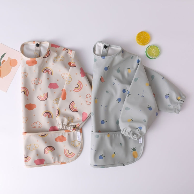 Long Sleeved Baby Bib Waterproof Washable Easy Clean Smock With Pocket, Size: S(Pear Orange)