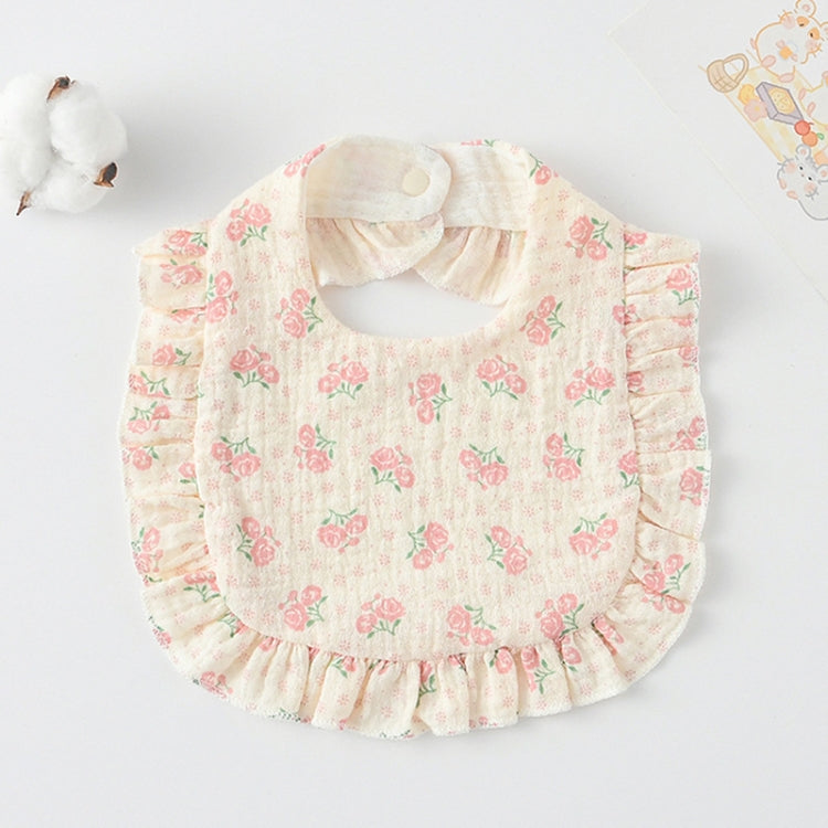 Baby Feeding Bib Ruffle Infants Saliva Towel Soft Cotton Burp Cloth, Style: Pink Rose