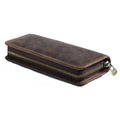 Retro Crazy Horse Leather Square Pencil Case Genuine Leather Zipper Pen box(Coffee)